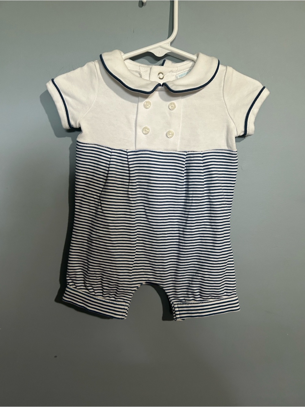 Edgehill Collection White & Navy Striped Sailor Romper